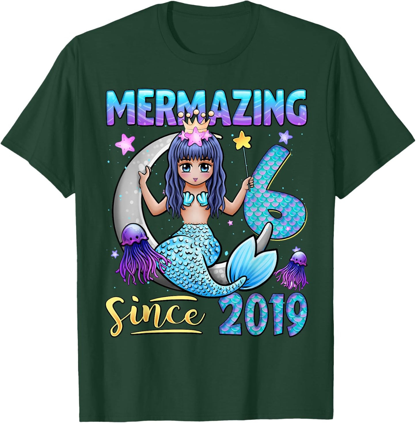 Mermaid Birthday Shirt 6 Years Old Mermaid 6th Birthday Girl T-Shirt - T-Shirt | Forest