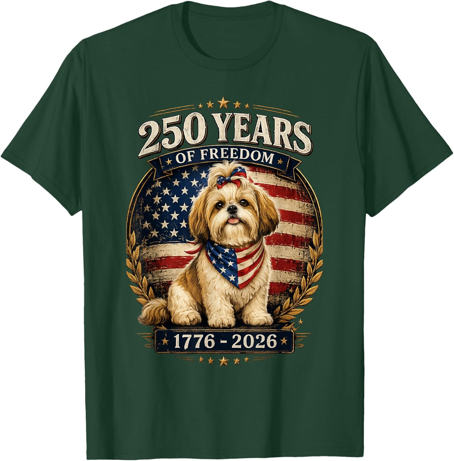 250 Years America Anniversary Shih Tzu 250th Anniversary T-Shirt - T-Shirt | Forest