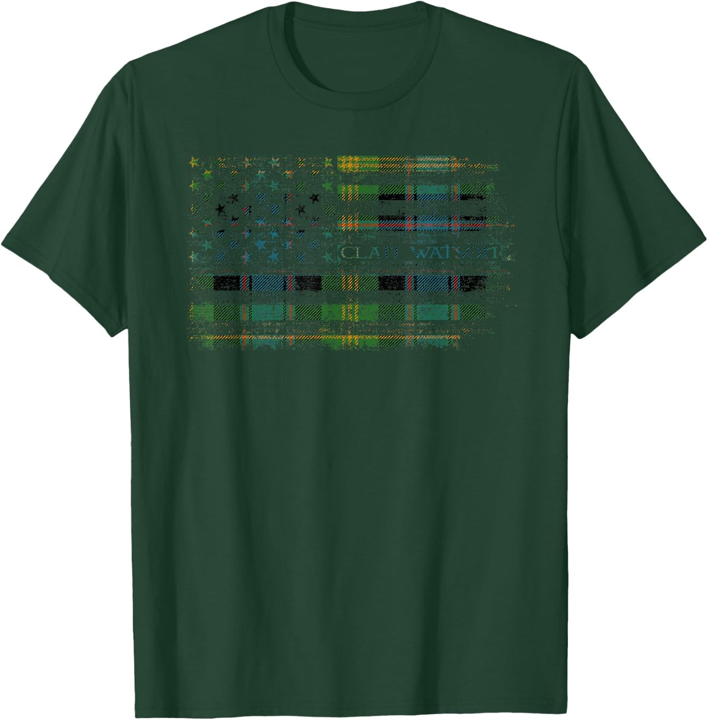 Clan Watson Scottish tartan US flag kilt Scotland T-Shirt - T-Shirt | Forest
