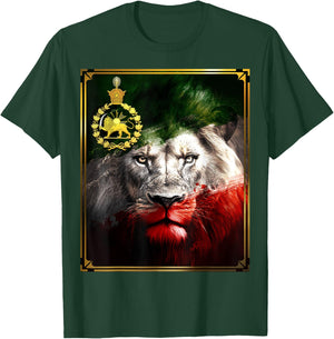 Iranian Flag On Lion Head With Golden Lion Pahlavi , black T-Shirt - T-Shirt | Forest