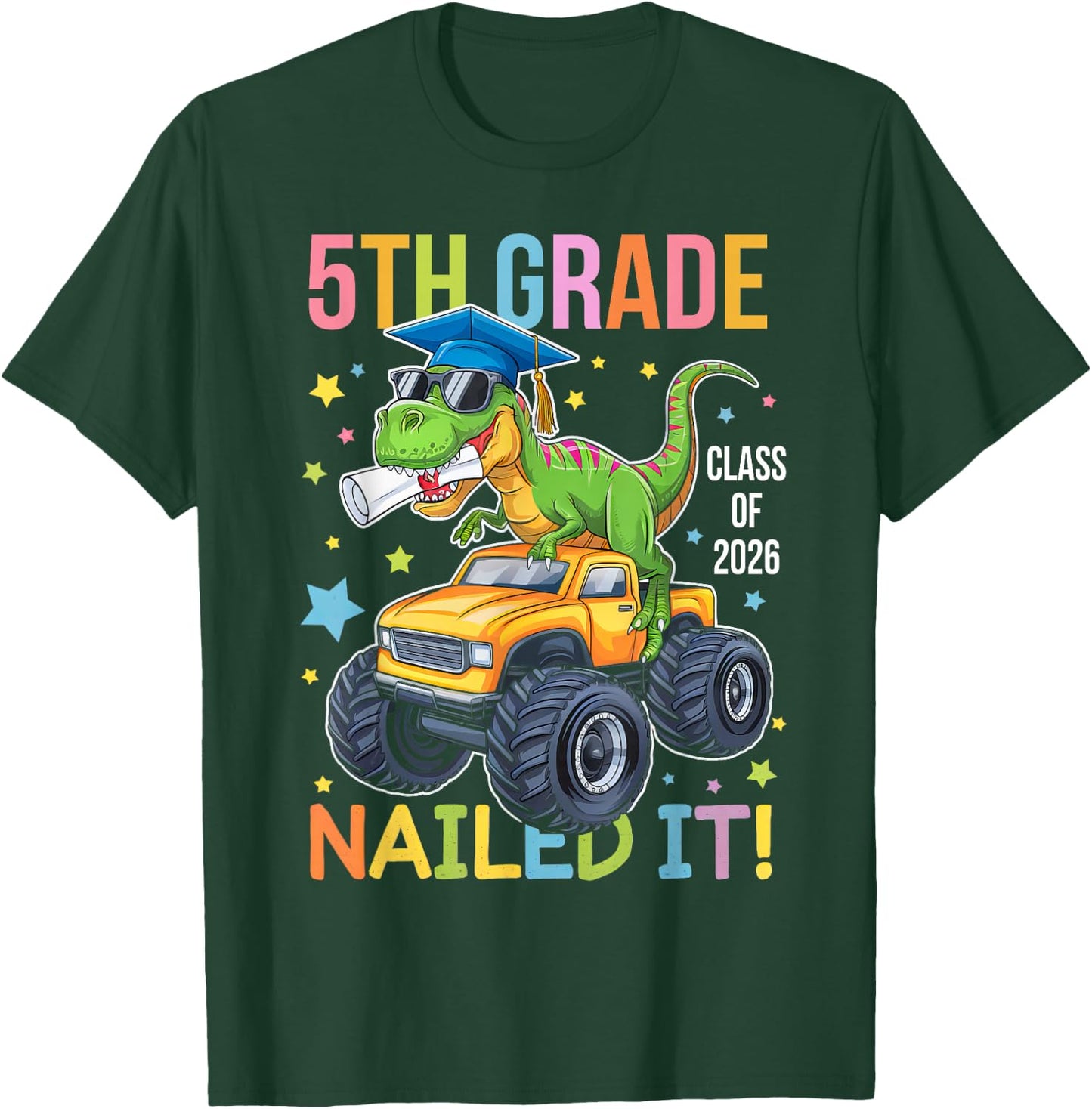5th Grade Graduation Class Of 2026 Graduate Dinosaur Boys T-Shirt - T-Shirt | Forest