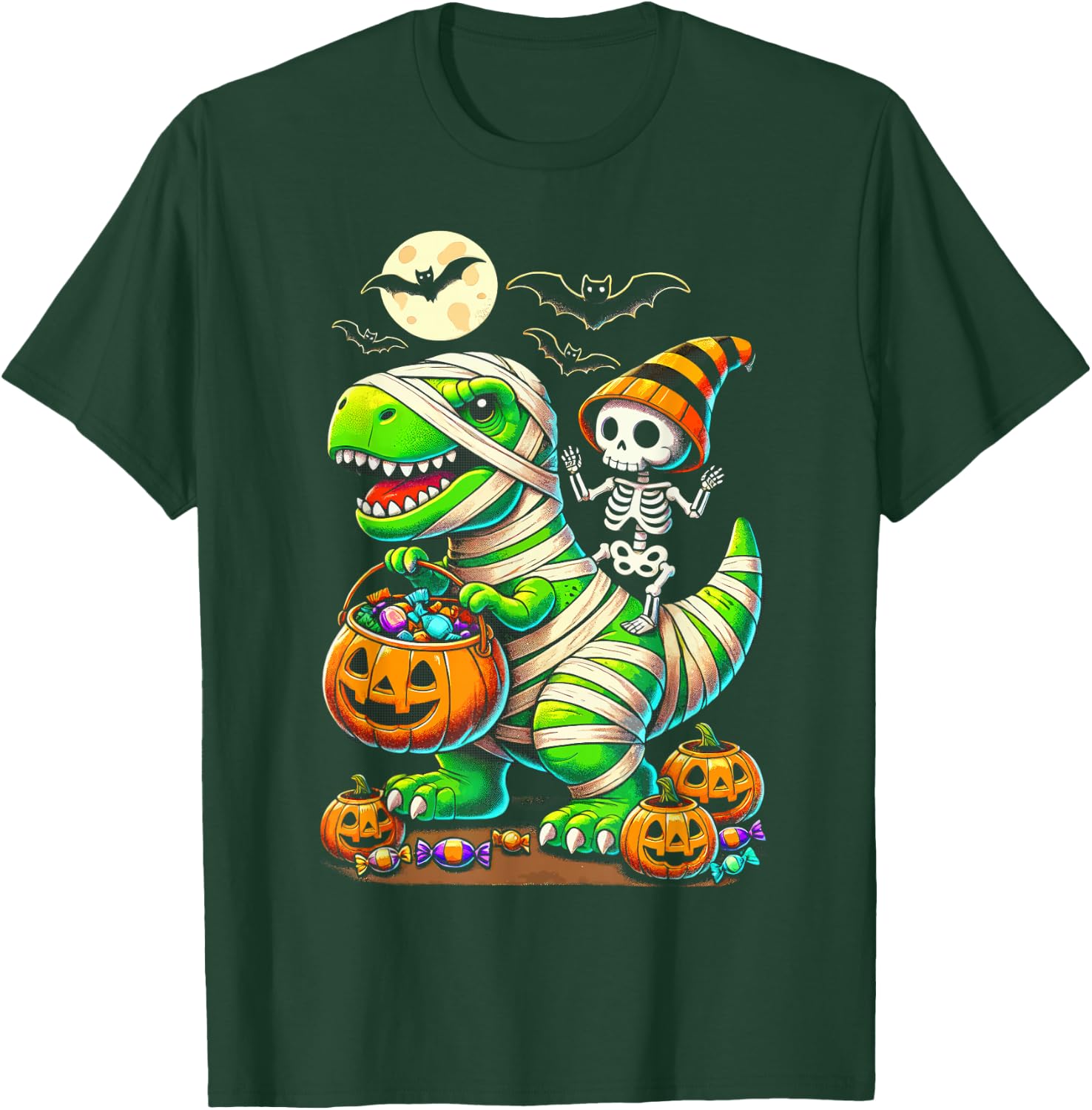 Halloween Funny T Rex Dinosaur Mummy Boys Trick Treat T-Shirt - T-Shirt | Forest