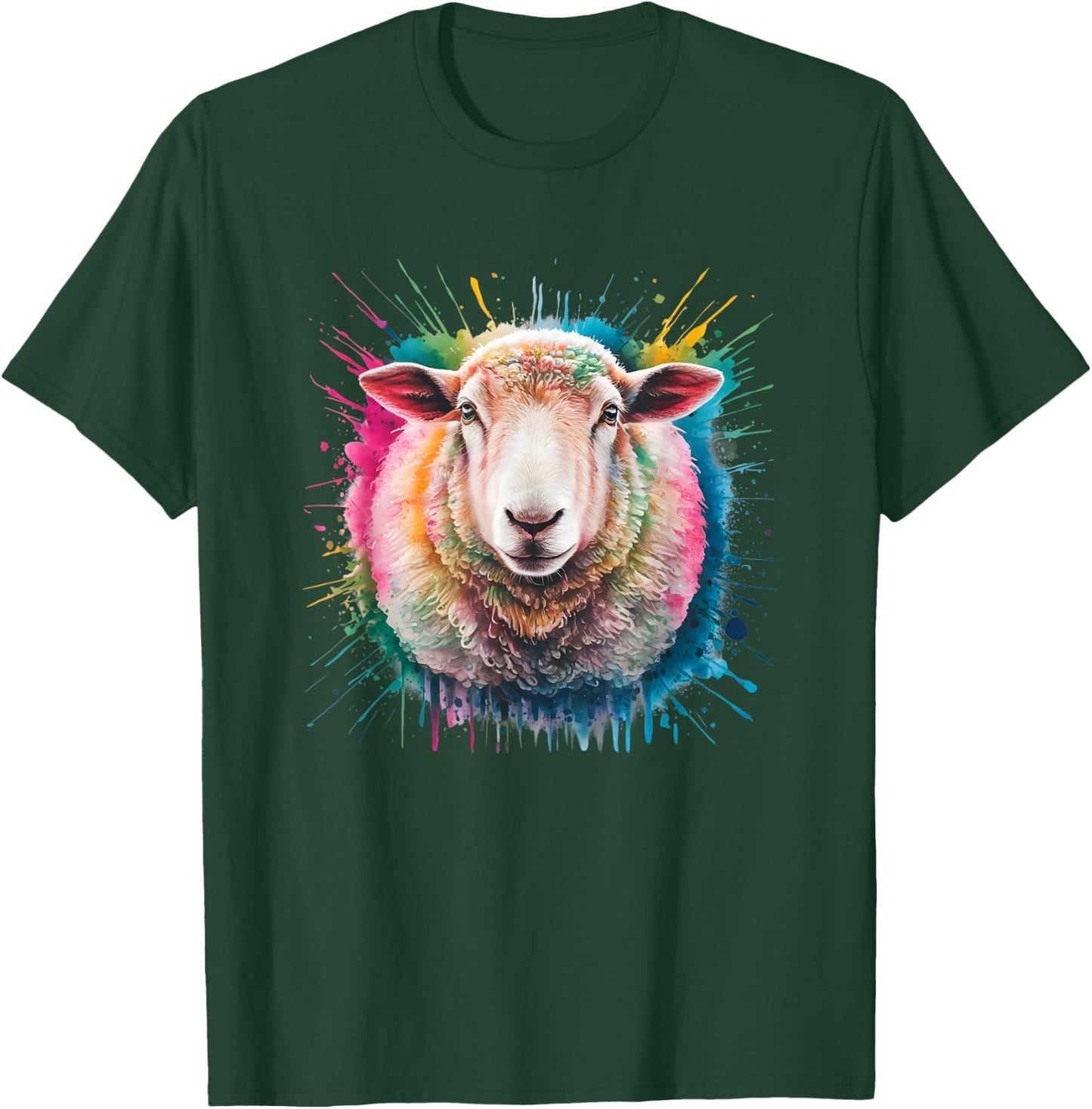 Sheep Men Woman Colorful Watercolor Sheep T-Shirt - T-Shirt | Forest