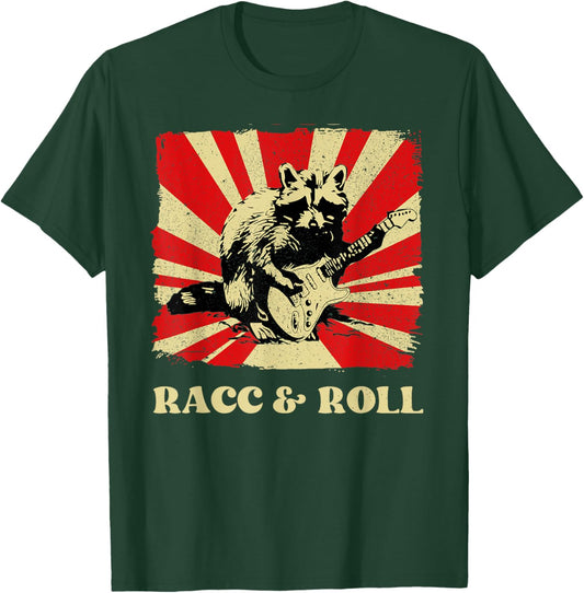 Funny Raccoon Playing Banjo Guitar Racc and Roll Cute Racoon T-Shirt - T-Shirt | Forest
