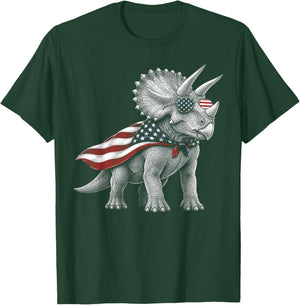 Triceratops 4th of July US American Flag Patriotic Dinosaur T-Shirt - T-Shirt | Forest