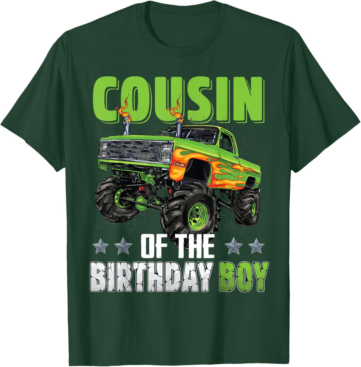 Cousin of Birthday Boy Monster Truck Car Family Matching T-Shirt - T-Shirt | Forest