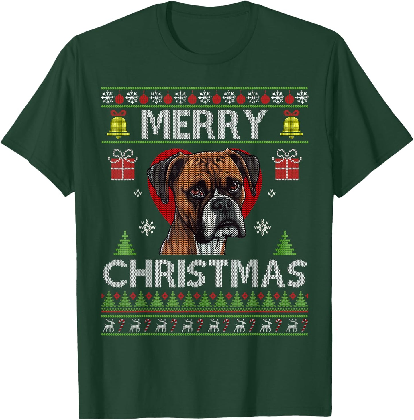 Merry Christmas Boxer Dog Ugly Sweater Funny T-Shirt - T-Shirt | Forest
