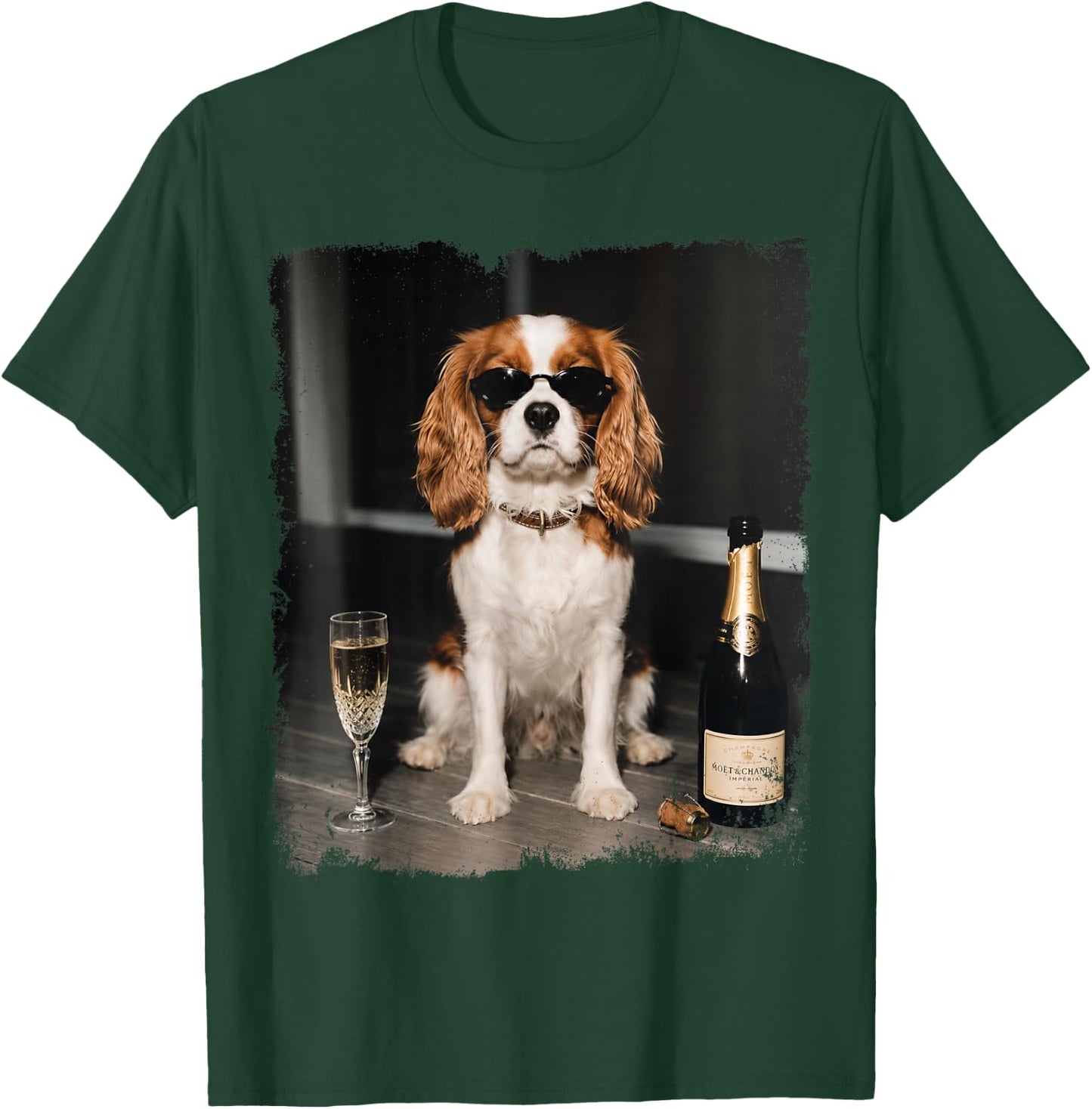 Funny Dog Meme Cavalier King Charles Drinking Champagne T-Shirt - T-Shirt | Forest