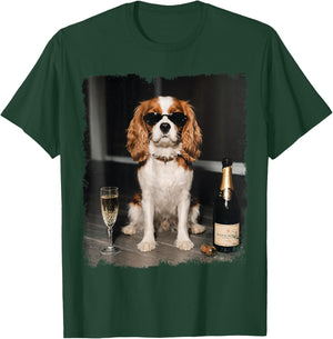 Funny Dog Meme Cavalier King Charles Drinking Champagne T-Shirt - T-Shirt | Forest