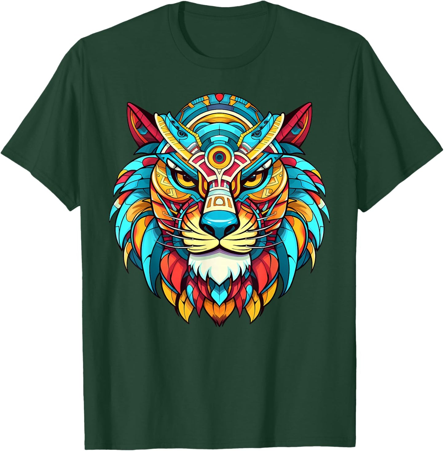 Aztec Jaguar Warrior Ocelotl Colourful Mayan Indigenous Art T-Shirt - T-Shirt | Forest