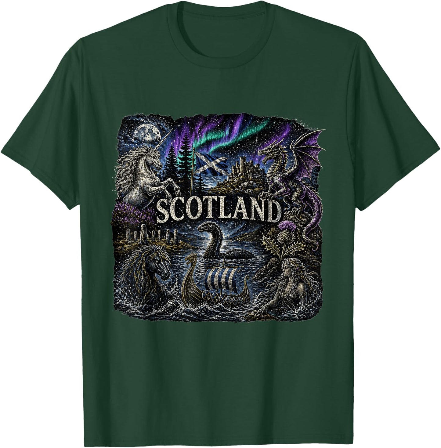 Scottish Folklore Mythic Viking Nessie Selkie Unicorn T-Shirt - T-Shirt | Forest