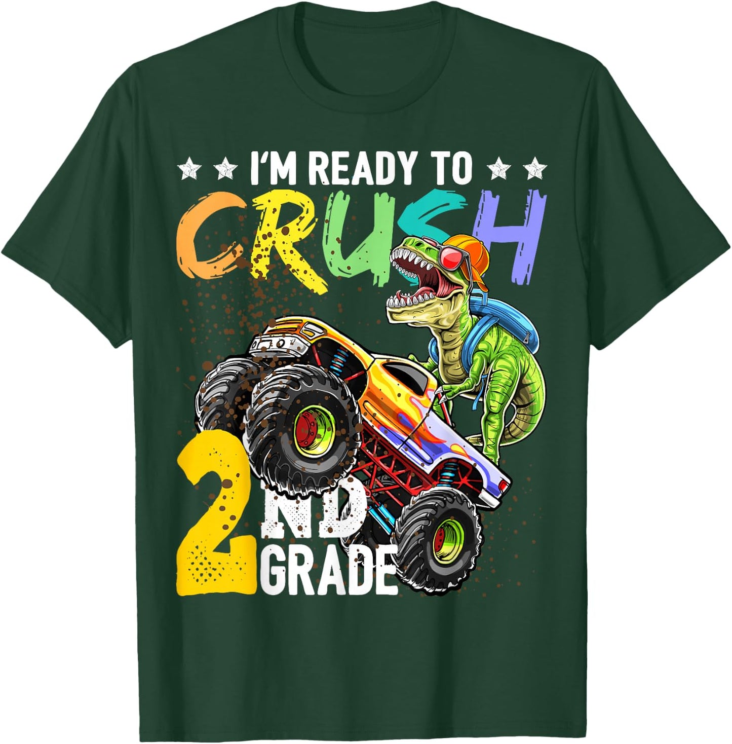 Crush 2nd Grade Dinosaur Monster Truck Back to School Boys T-Shirt - T-Shirt | Forest