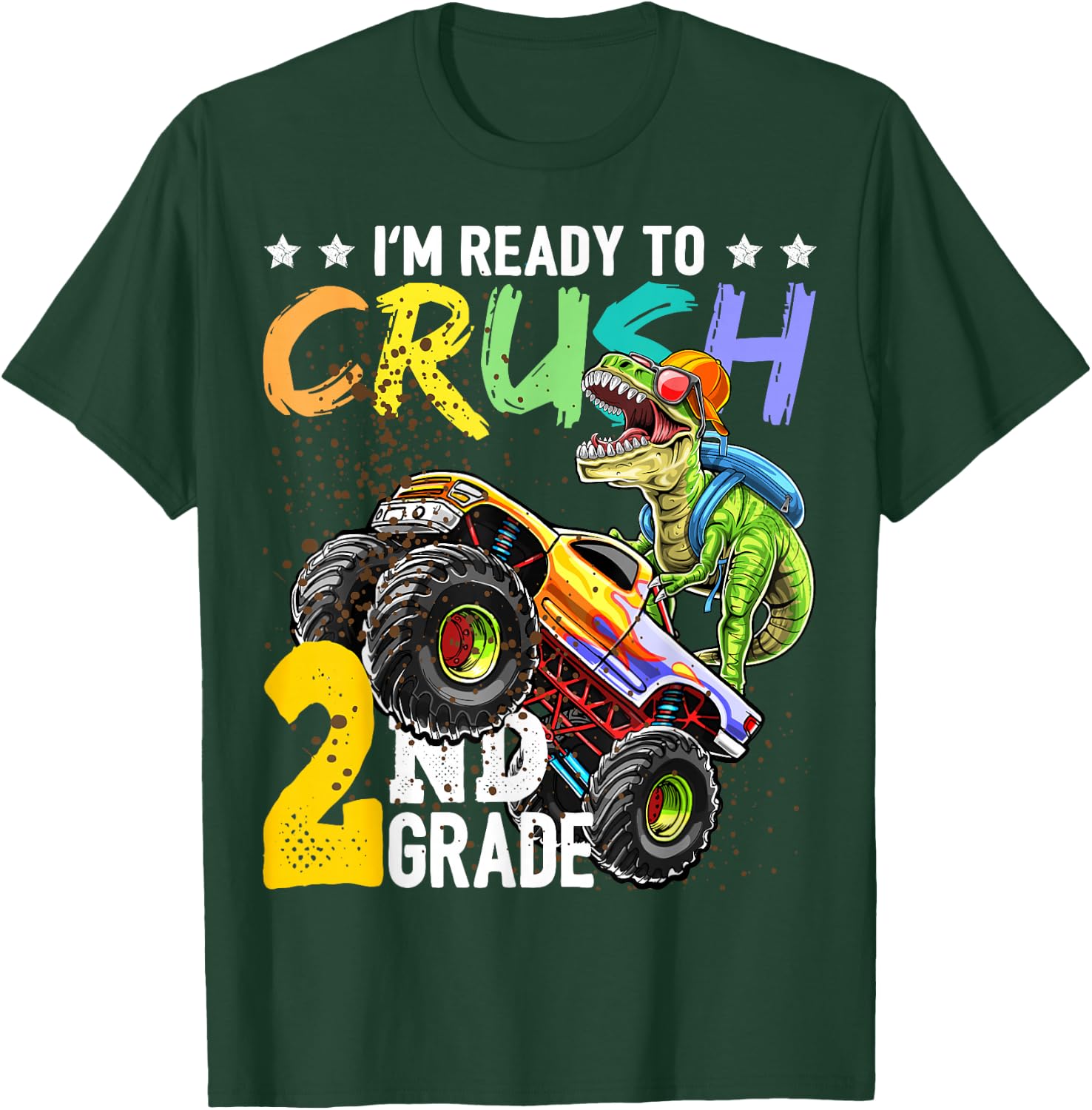Crush 2nd Grade Dinosaur Monster Truck Back to School Boys T-Shirt - T-Shirt | Forest