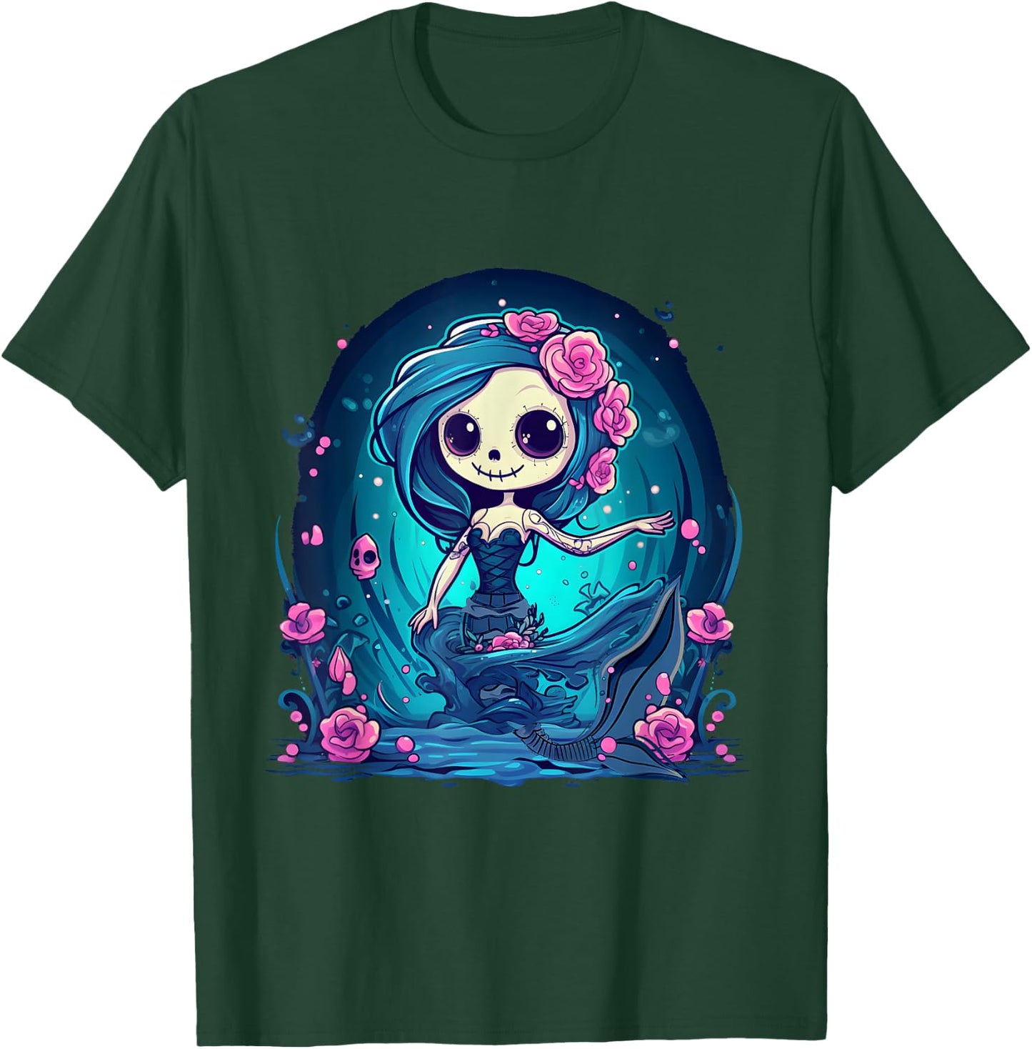 Cute Skeleton Mermaid Halloween T-Shirt - T-Shirt | Forest