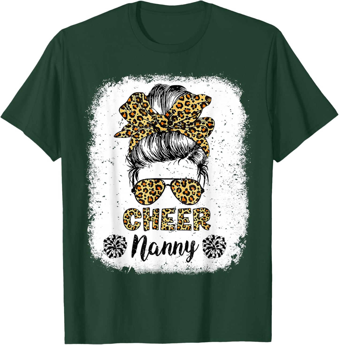 Cheer Nanny Leopard Messy Bun Cheerleader Bleached T-Shirt - T-Shirt | Forest