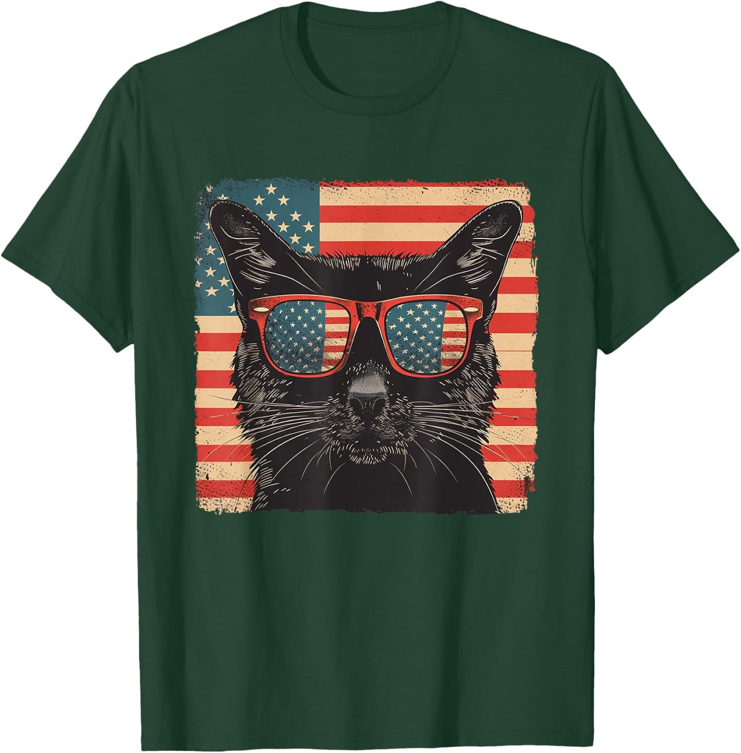 Black cat America Flag Fourth of July Lovers T-Shirt - T-Shirt | Forest