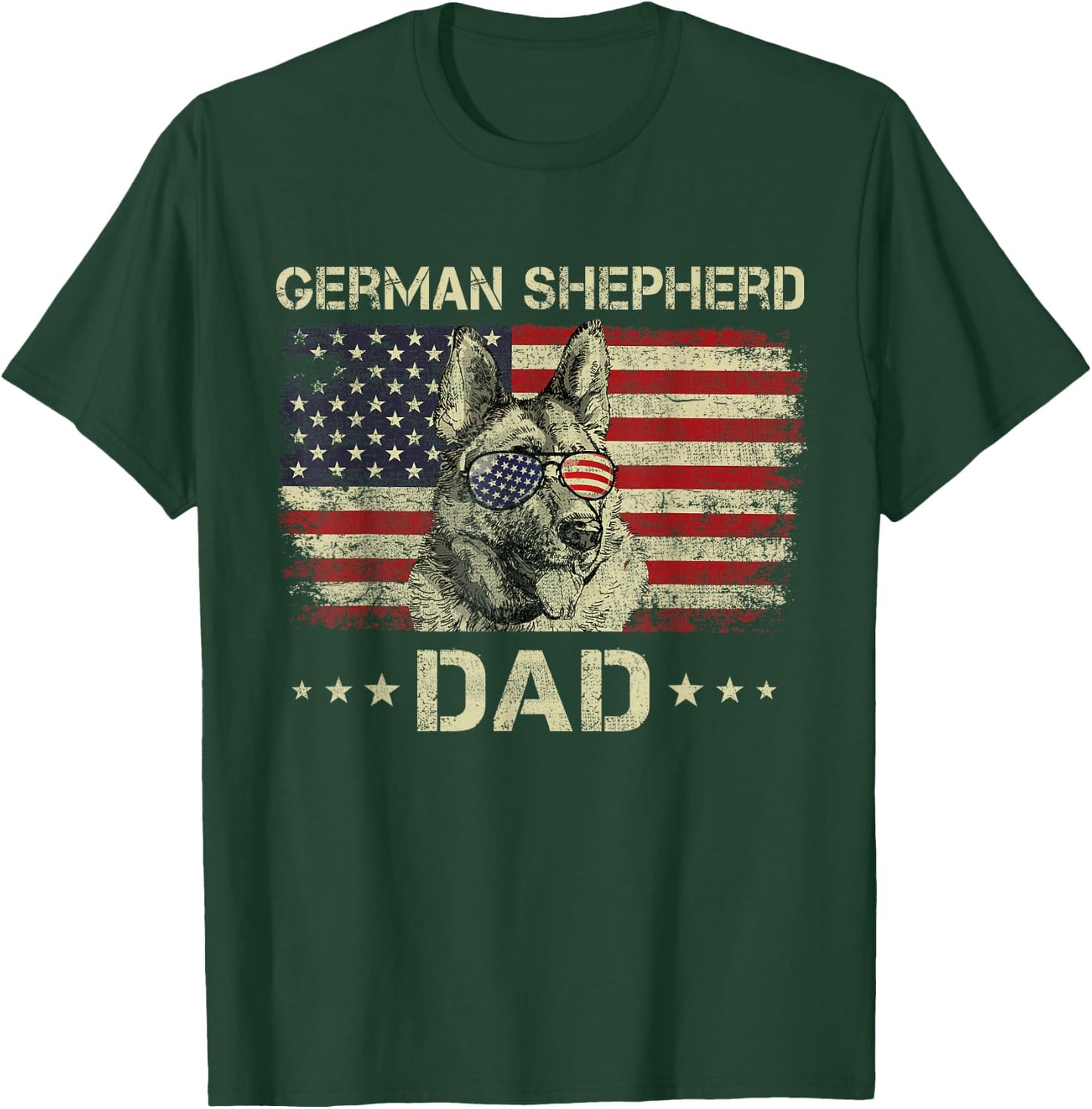 German Shepherd Dad Dog Lovers American Flag 4th Of July T-Shirt - T-Shirt | Forest