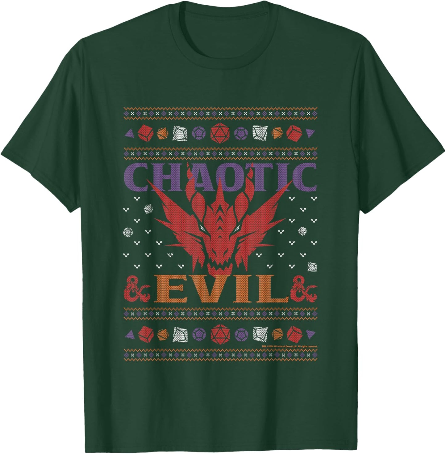 Dungeons & Dragons Chaotic Evil Christmas Knit Pattern T-Shirt - T-Shirt | Forest