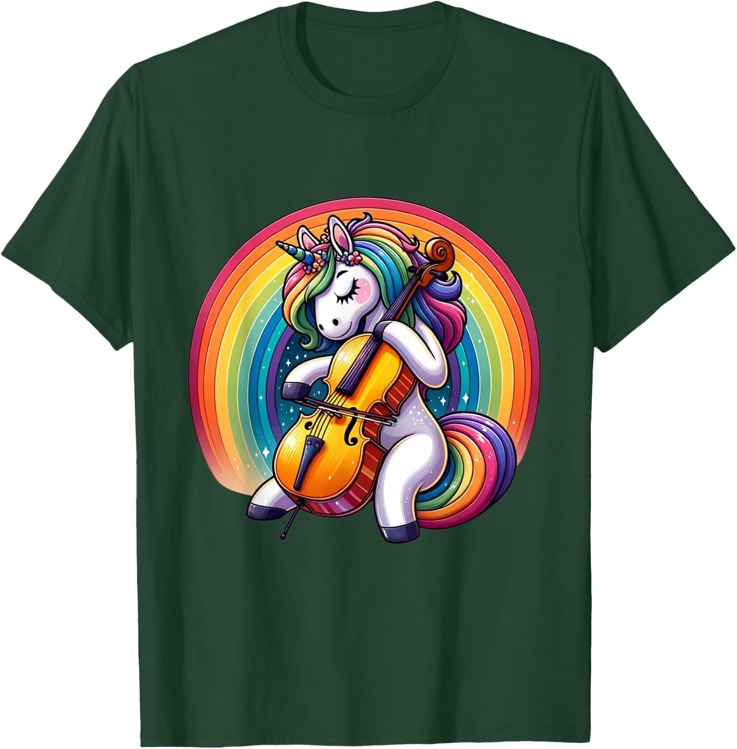 Cello Playing Unicorn Cellist T-Shirt - T-Shirt | Forest