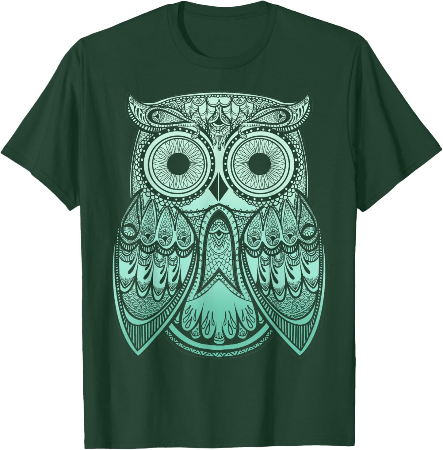 Teal Gradient Paisley Henna Owl Bohemian T-Shirt - T-Shirt | Forest