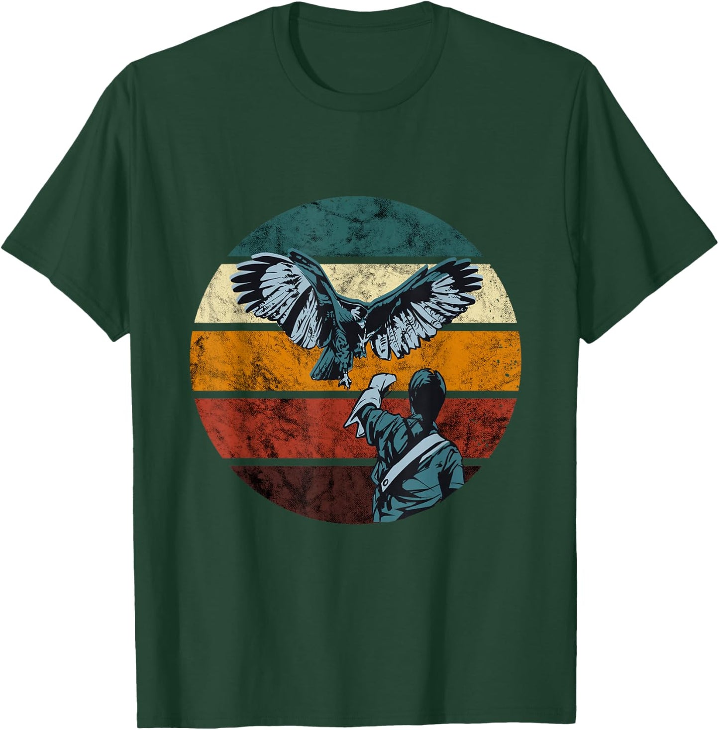 Falconer Falcon Flying Retro Vintage Falcon Hunter Falconry T-Shirt - T-Shirt | Forest