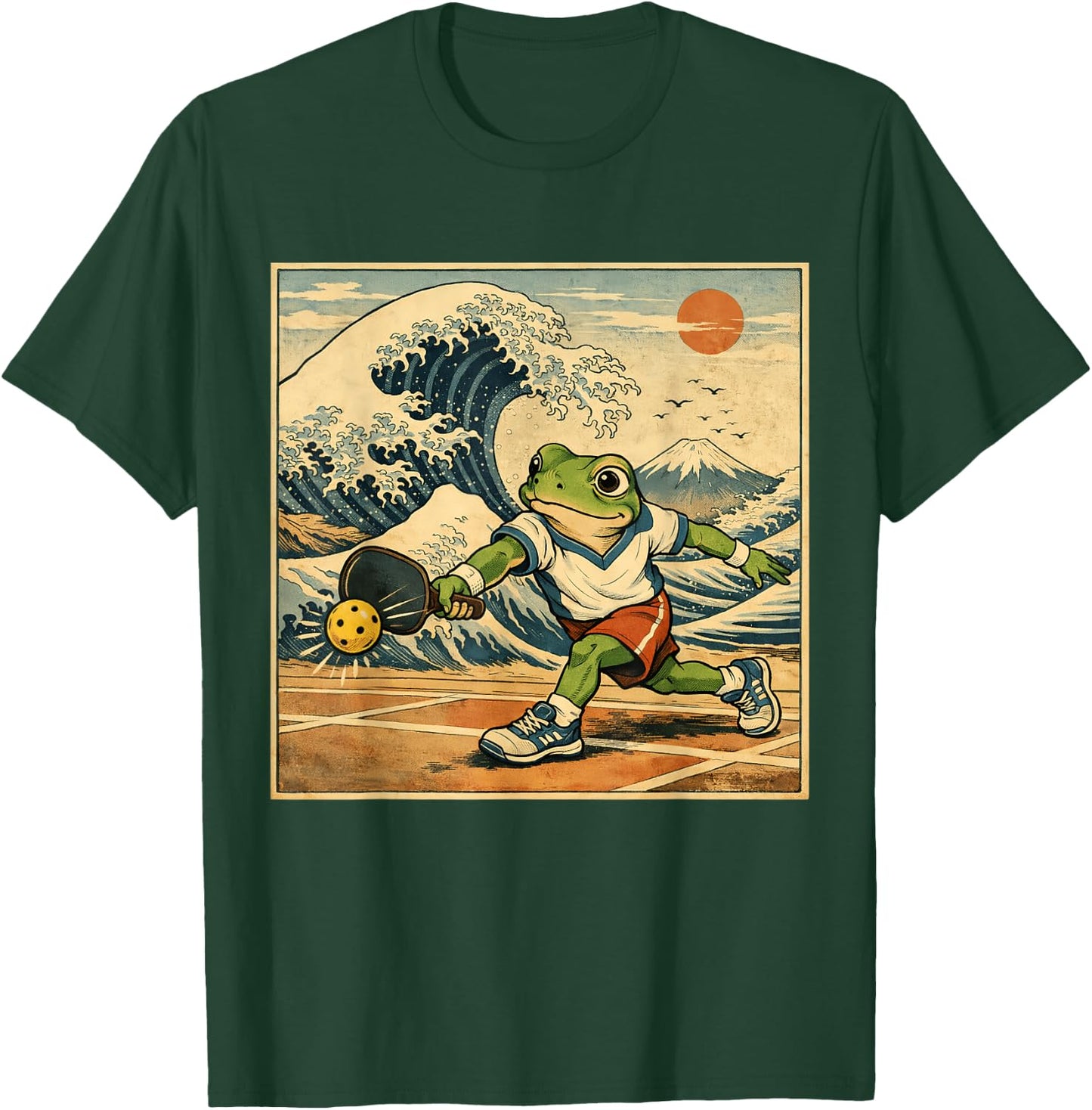 Japanese Traditional Retro Waves Mountain Pickleball Frog T-Shirt - T-Shirt | Forest