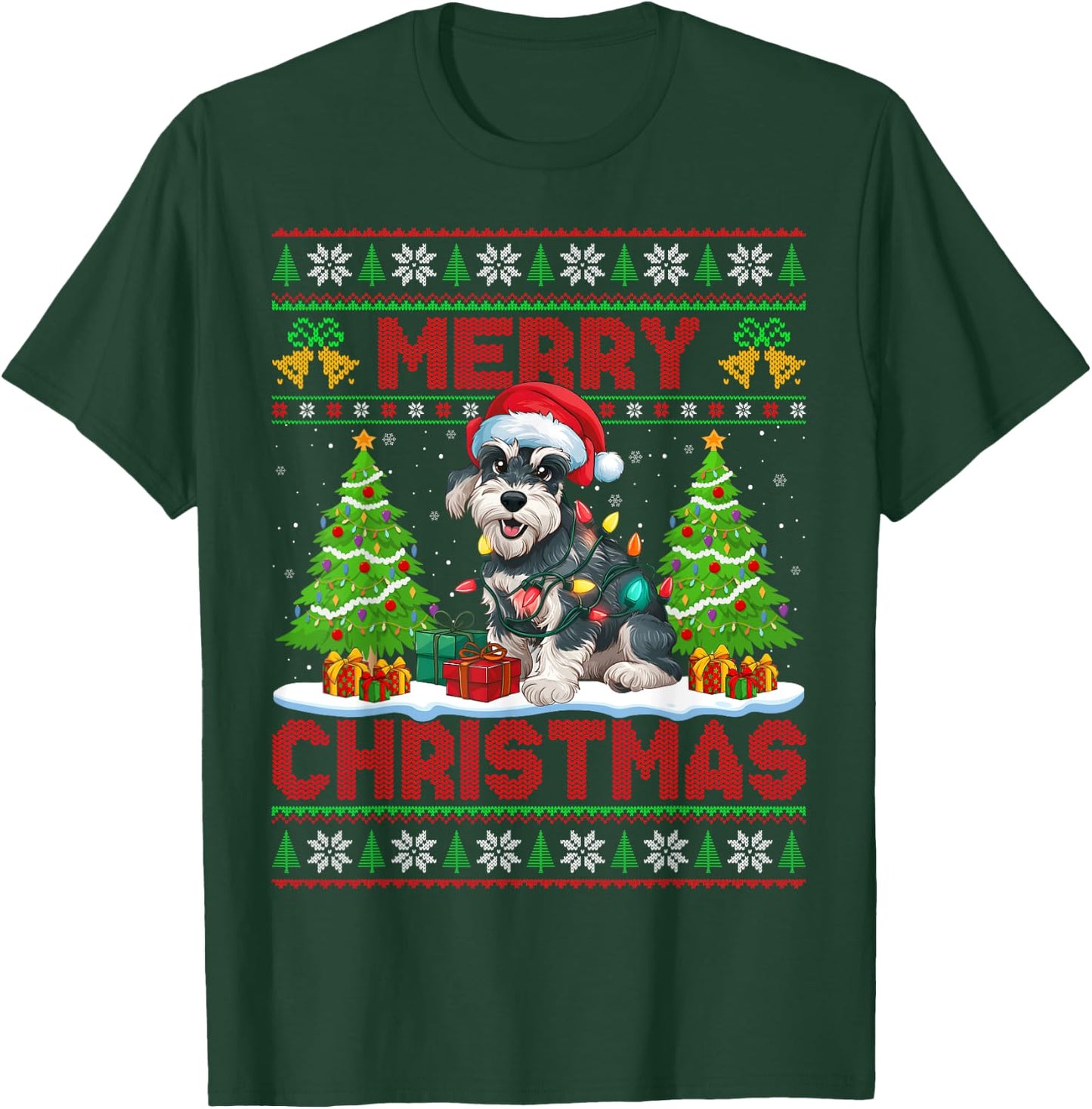 Xmas Tree Ugly Santa Miniature Schnauzer Dog Christmas Women Kids T-Shirt - T-Shirt | Forest