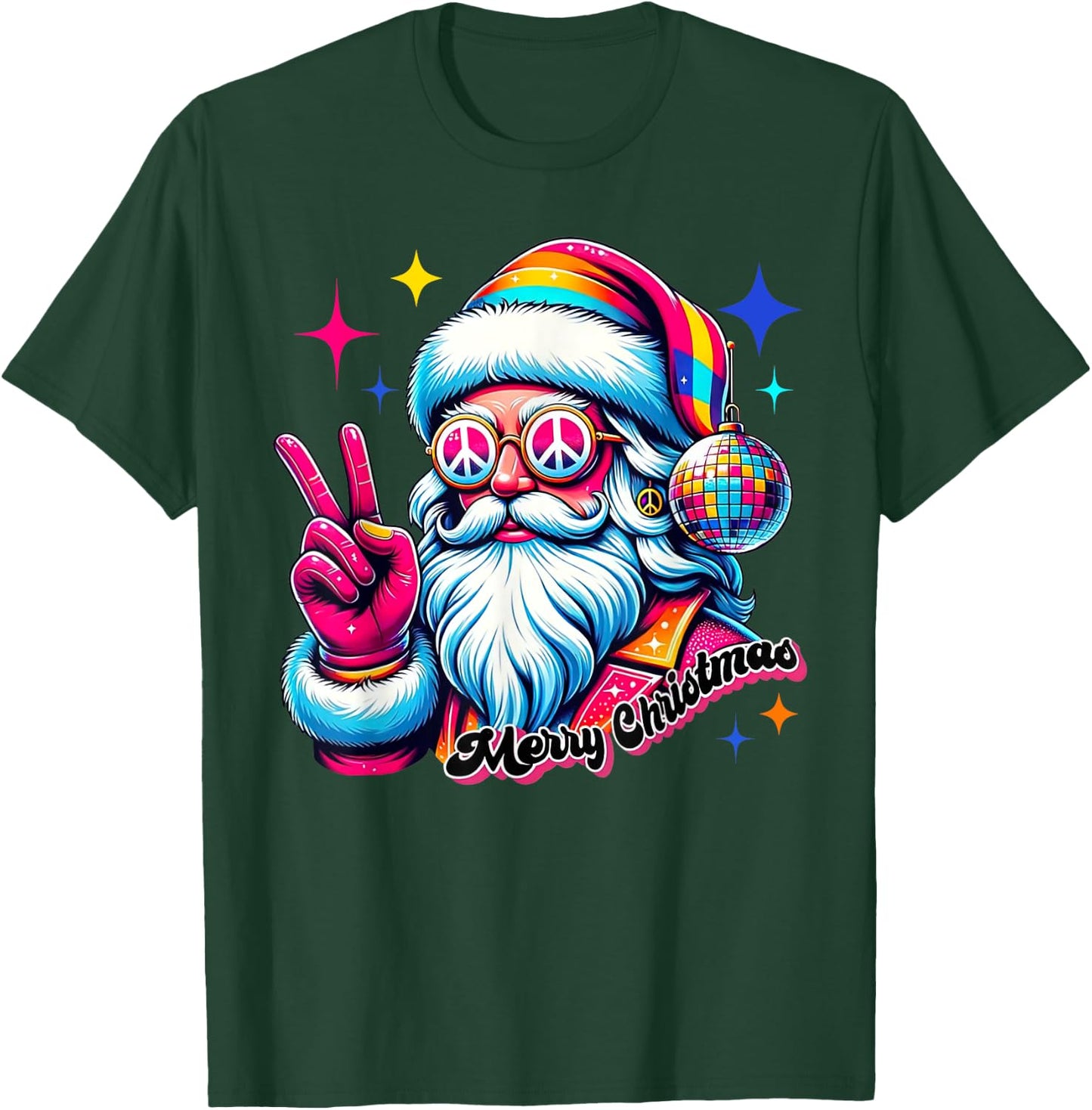 Colorful Santa Claus Peace Sign Hippie Christmas Holiday T-Shirt - T-Shirt | Forest