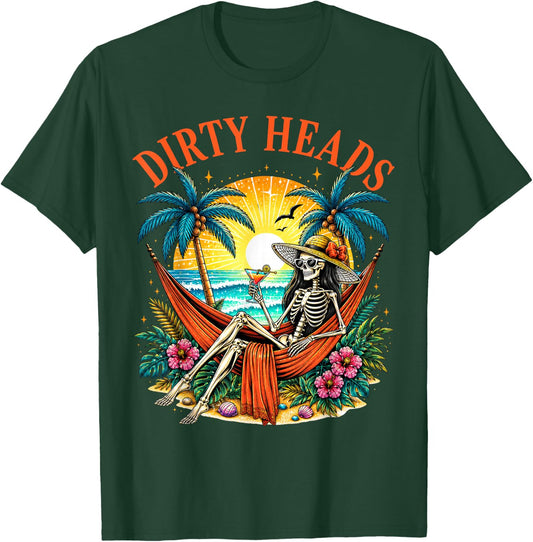 Dirty Heads Skeleton Women Beach Funny Summer Vacation T-Shirt - T-Shirt | Forest