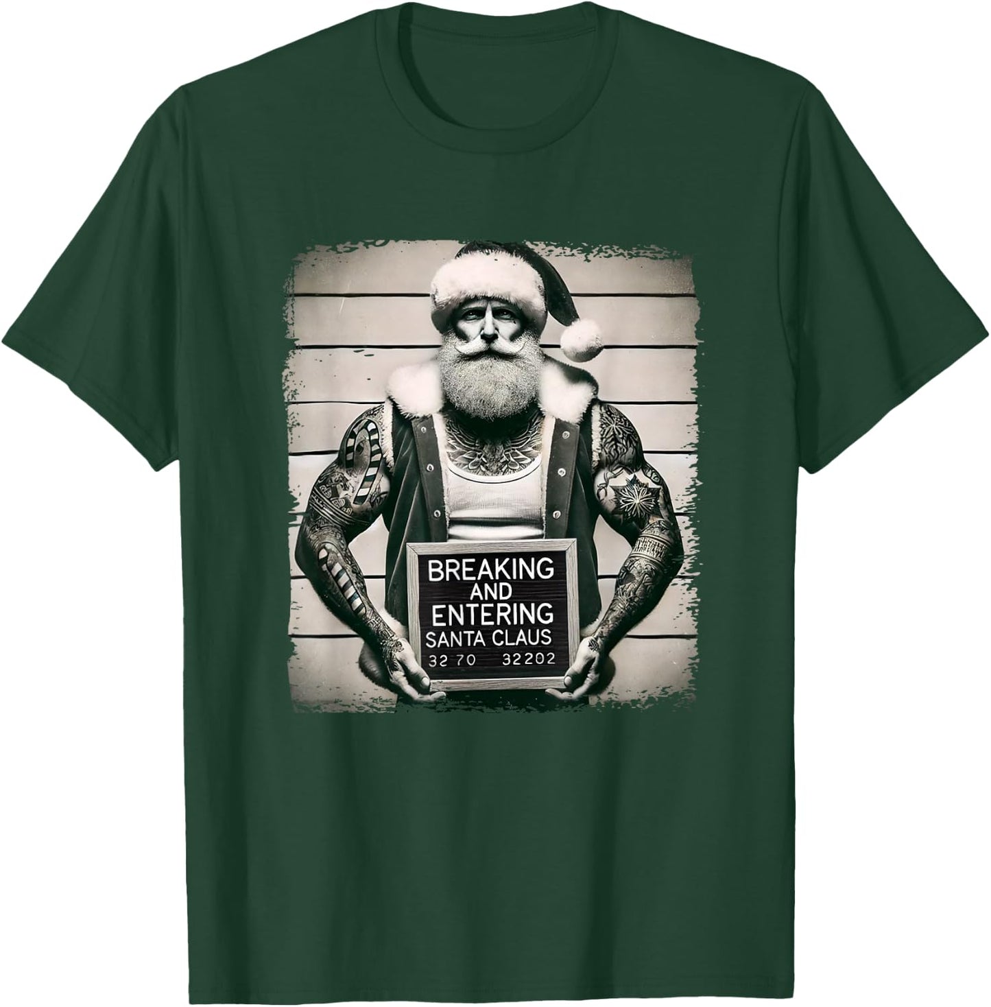 Tattoo Santa Mugshot Tattoos Christmas Santa Xmas T-Shirt - T-Shirt | Forest
