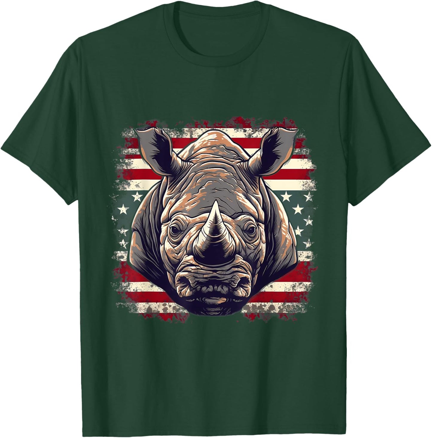 4th Of July US Flag Rhino Women Kids Men T-Shirt - T-Shirt | Forest