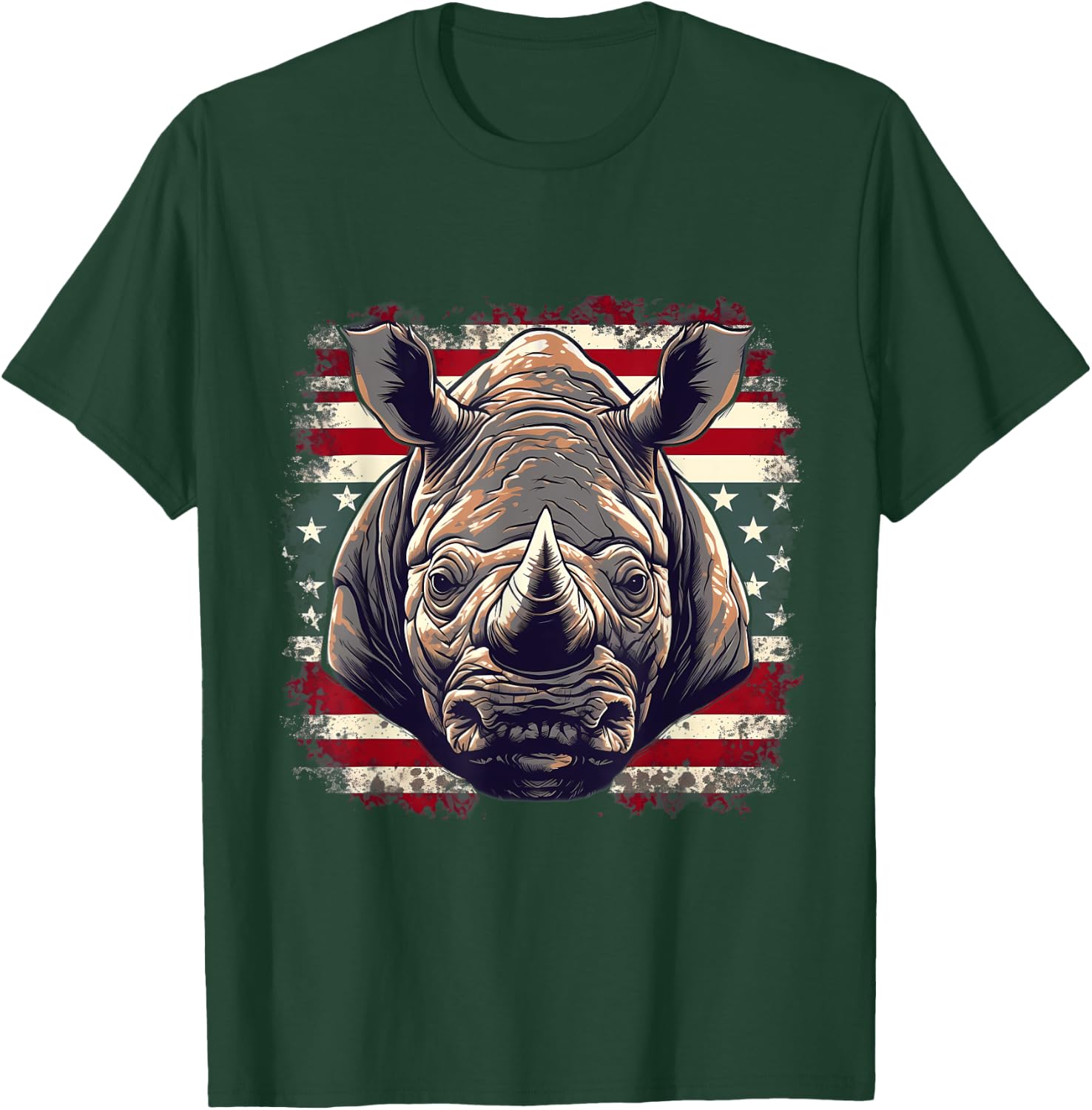 4th Of July US Flag Rhino Women Kids Men T-Shirt - T-Shirt | Forest