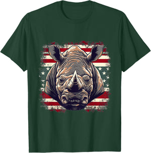 4th Of July US Flag Rhino Women Kids Men T-Shirt - T-Shirt | Forest