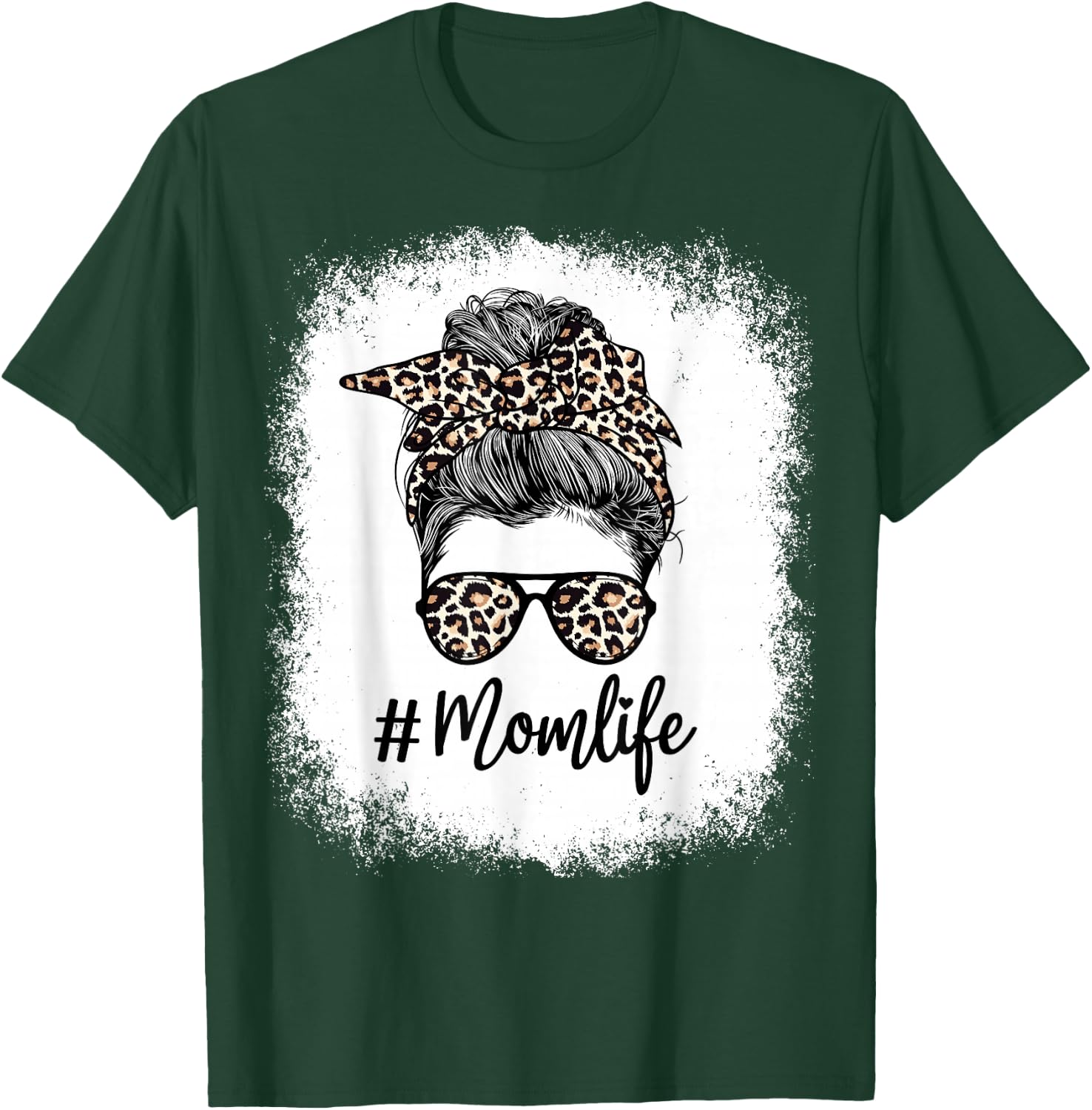 Bleached Mom Life Leopard Messy Bun Hair Bandana Glasses T-Shirt - T-Shirt | Forest