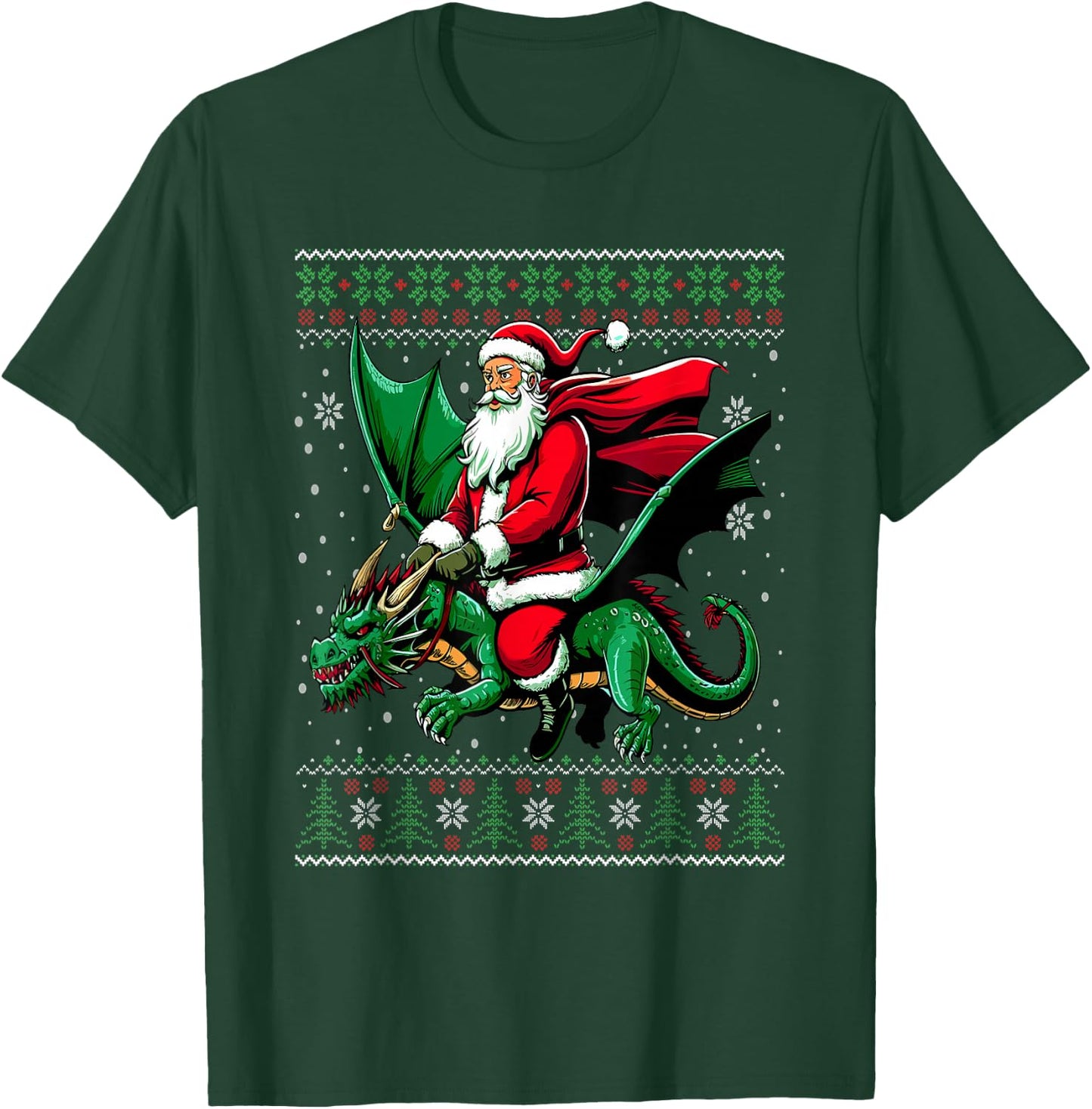 Christmas Santa Riding Dragon Ugly Christmas Sweater T-Shirt - T-Shirt | Forest