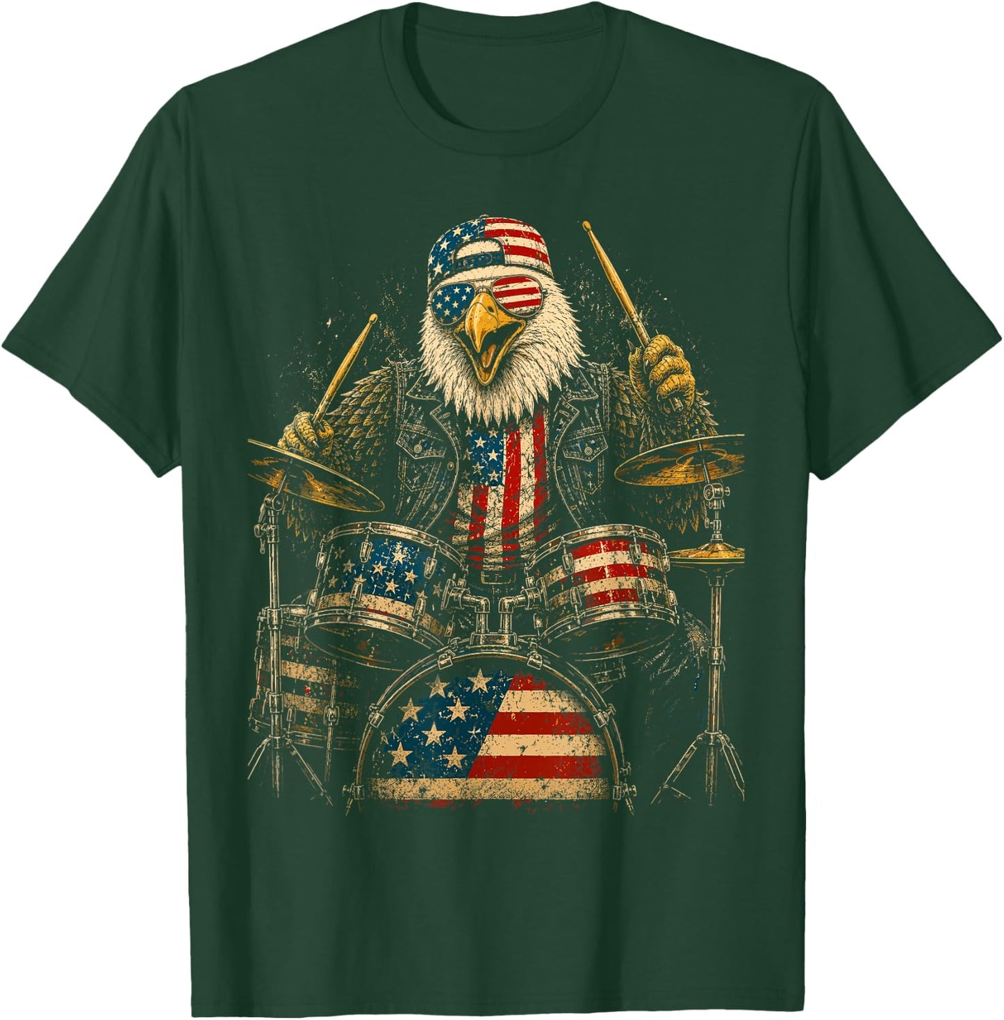 4th of July Patriotic Eagle Drummer 1776 2026 T-Shirt - T-Shirt | Forest