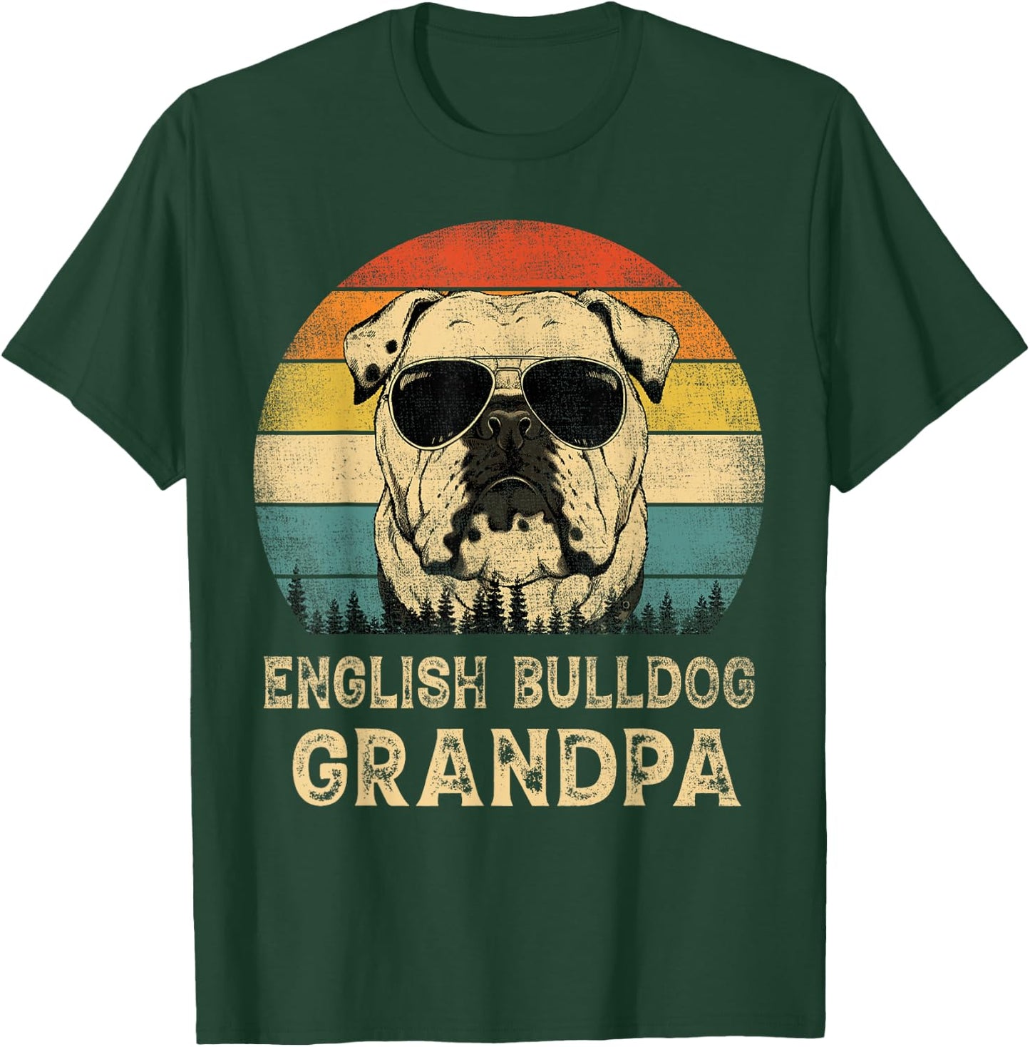 Vintage English Bulldog Grandpa Dog Lovers Father's Day T-Shirt - T-Shirt | Forest