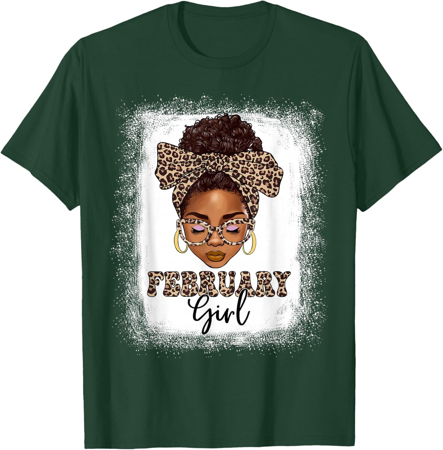 February Girls Afro Messy Bun Bleached Black Women Birthday T-Shirt - T-Shirt | Forest