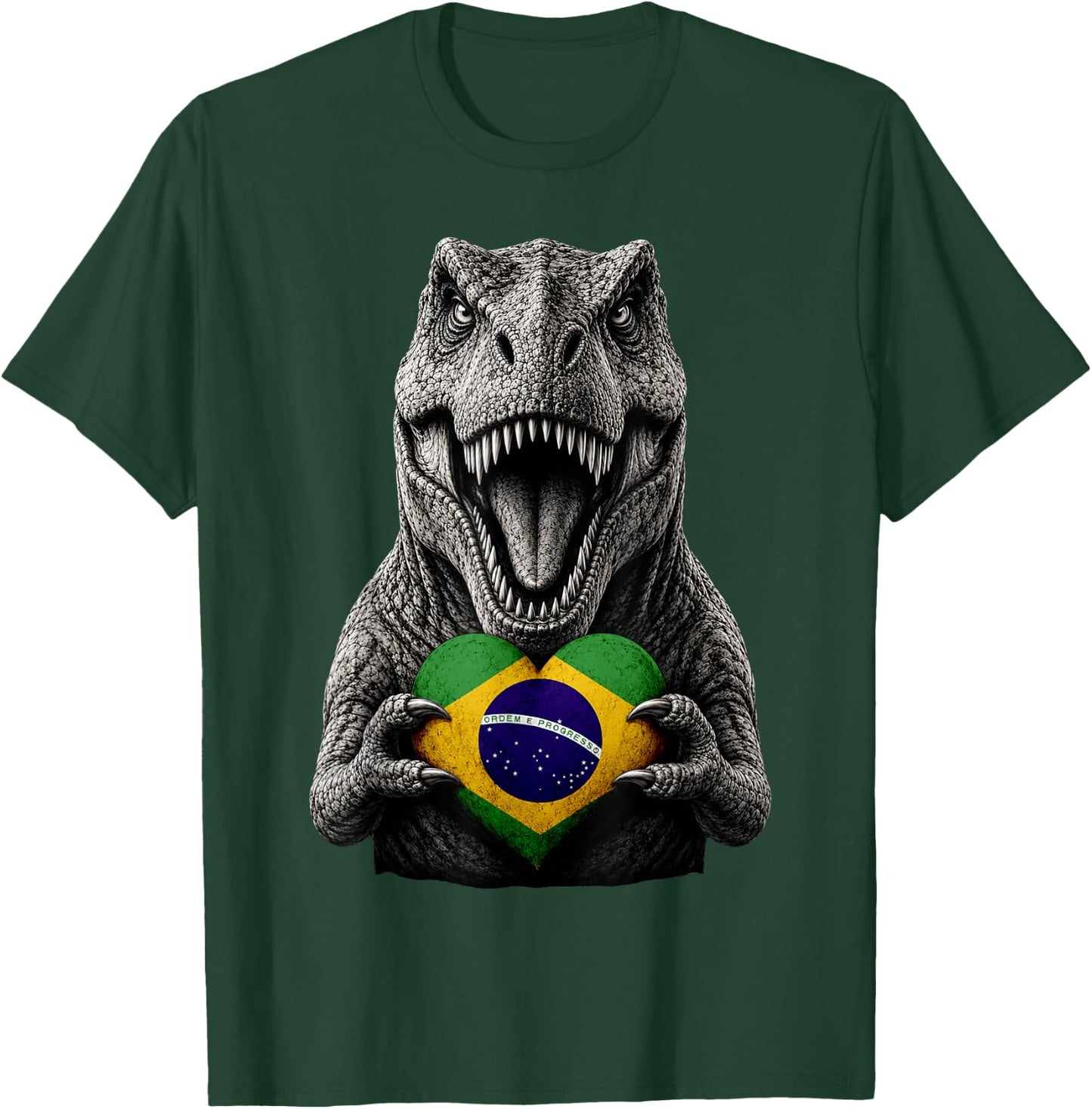 Brazilian Flag Heart Pride Dinosaur Heritage T-Rex Brazil T-Shirt - T-Shirt | Forest