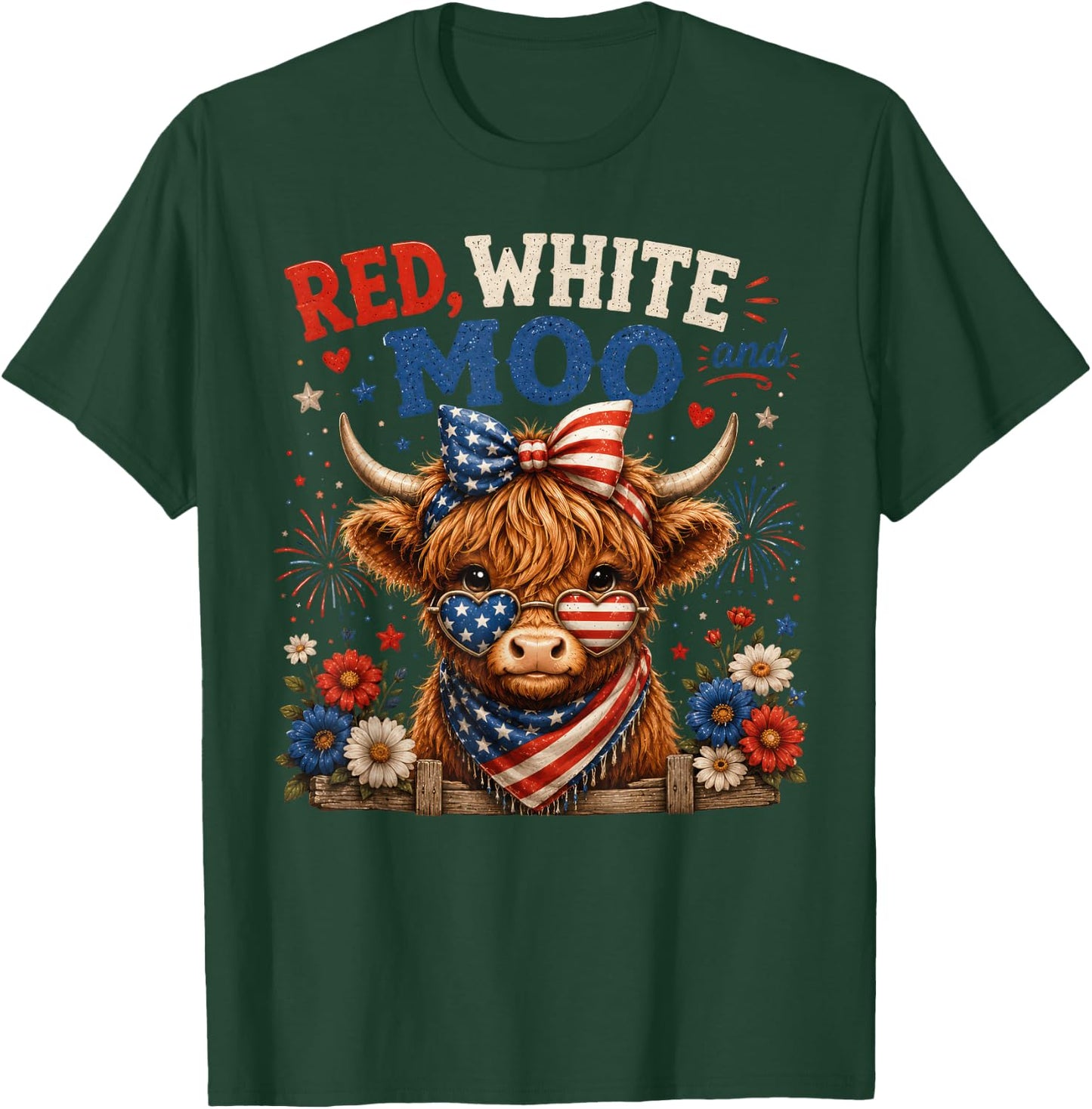 Red White and Moo Cow 4th of July 250 Years Patriotic T-Shirt - T-Shirt | Forest