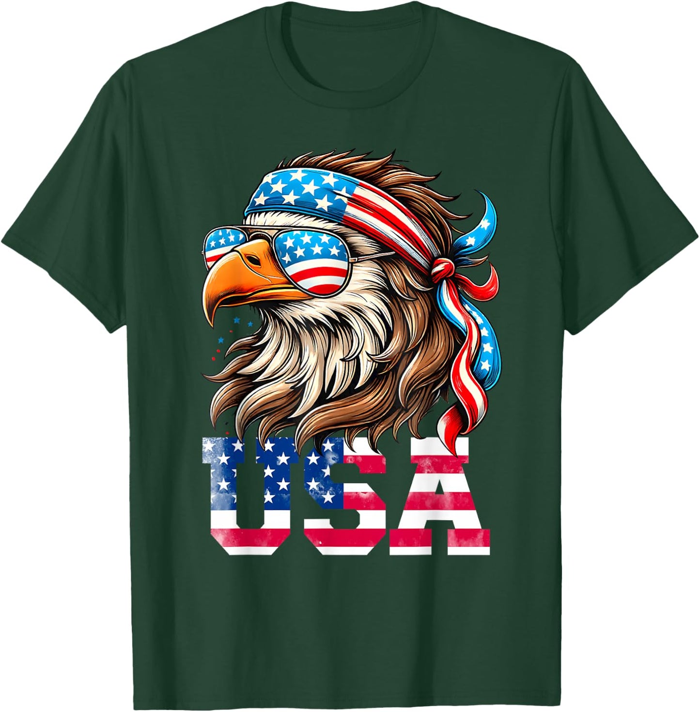 USA American Flag Men Women Kids Eagle Mullet Patriotic T-Shirt - T-Shirt | Forest