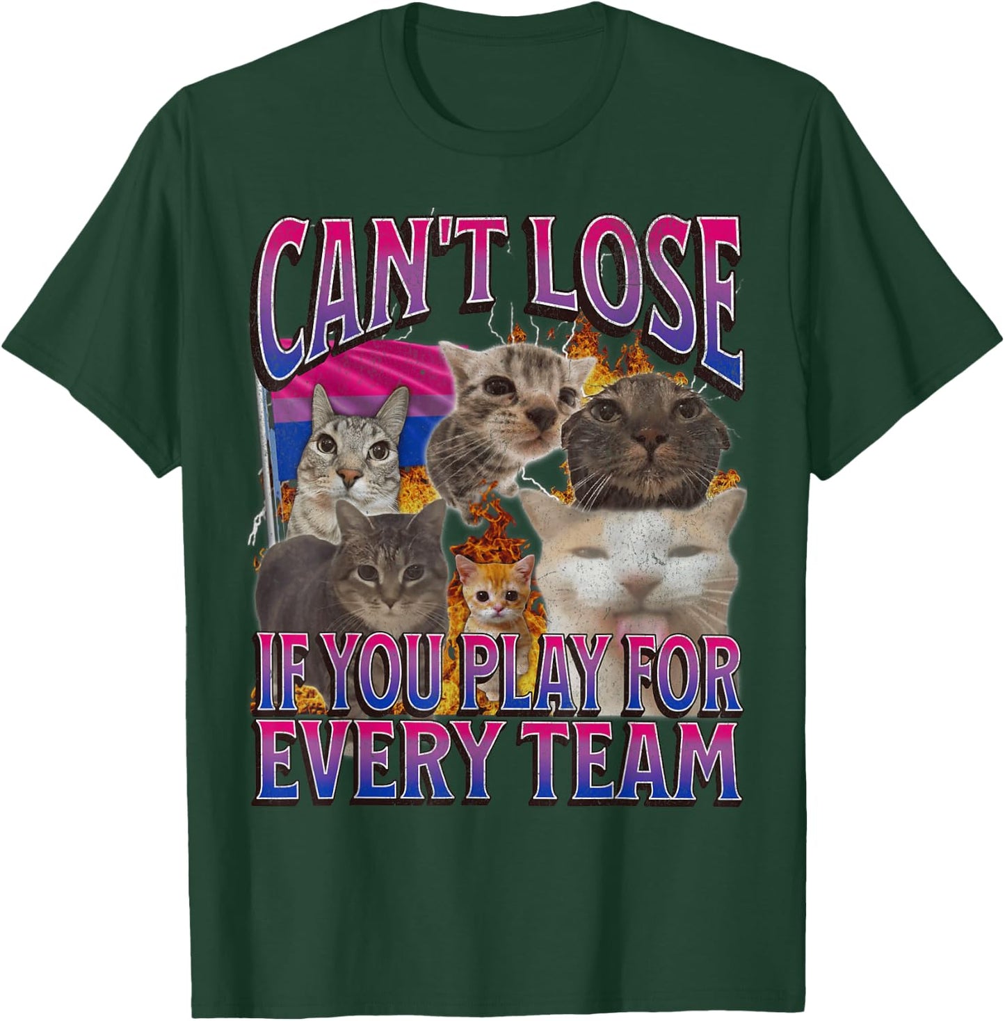 Can't Lose Funny Bisexual Lgbtq Cat Meme Bootleg Graphic T-Shirt - T-Shirt | Forest