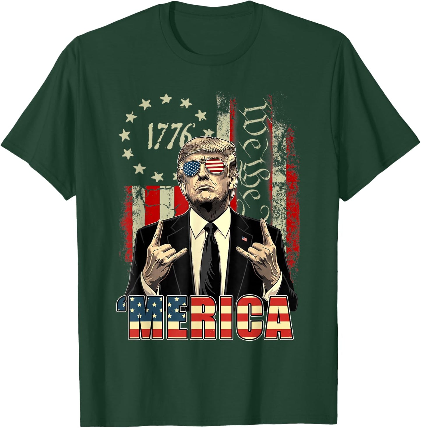 Merica 250 American Years 1776 2026 Trump 250th Anniversary T-Shirt - T-Shirt | Forest