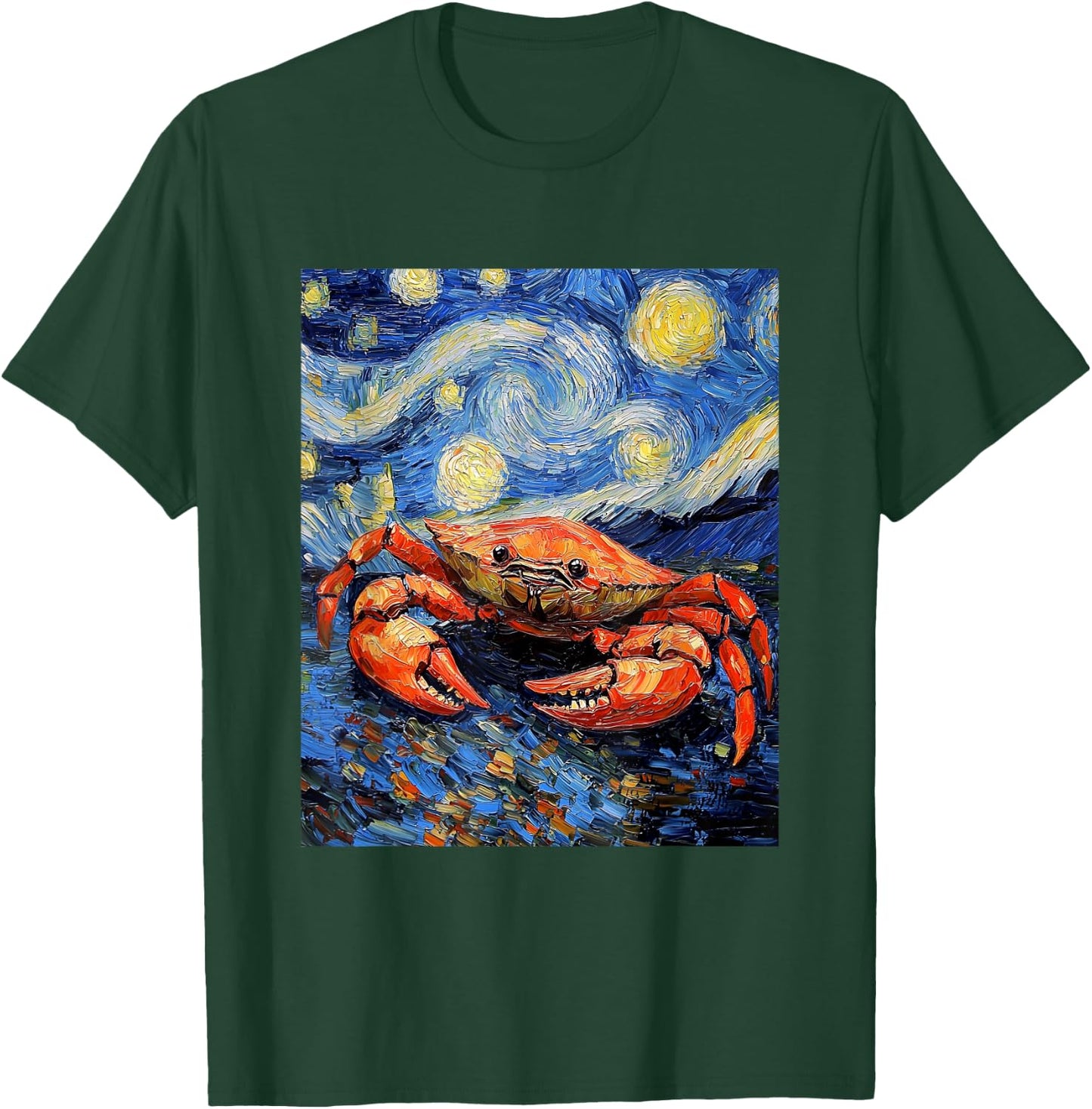 Crab Sea Van Gogh Style Starry Night Graphic T-Shirt - T-Shirt | Forest