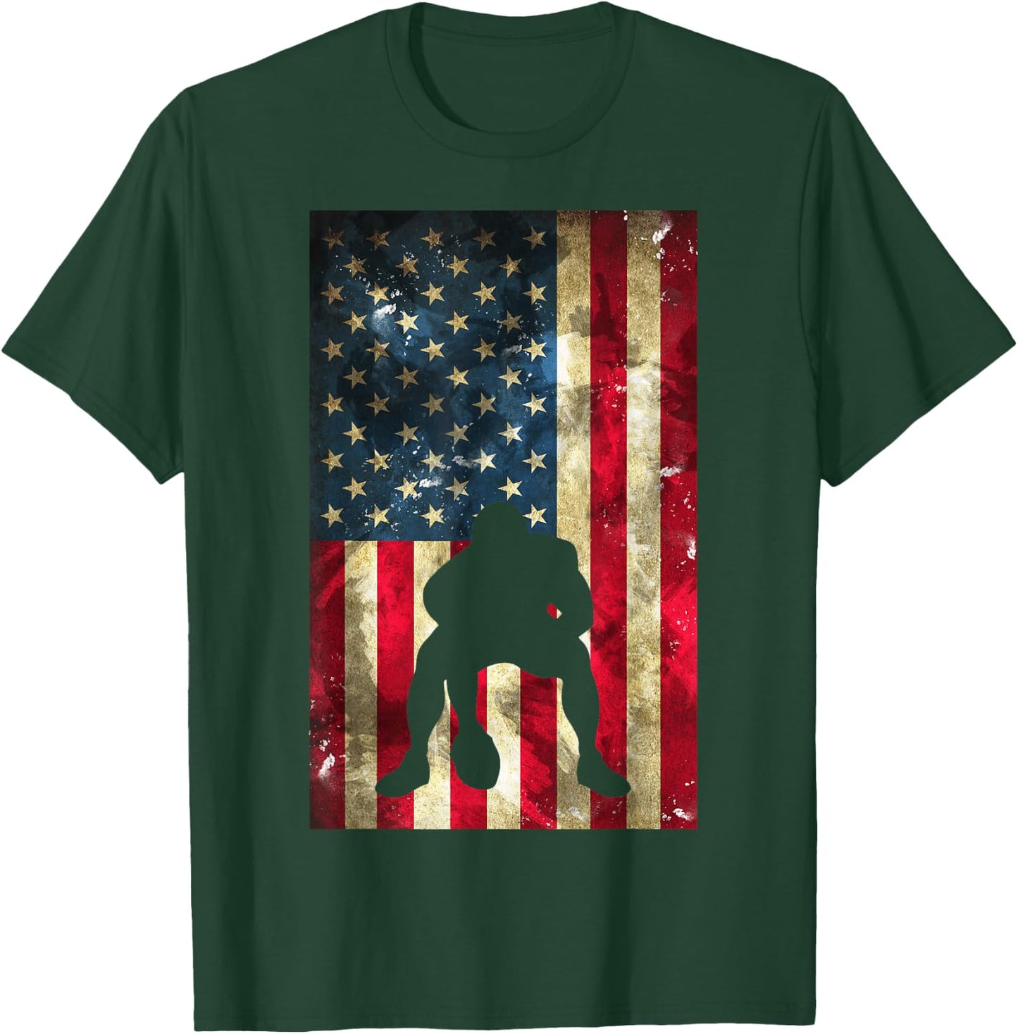American Football Lineman - Offensive Player On USA Flag T-Shirt - T-Shirt | Forest