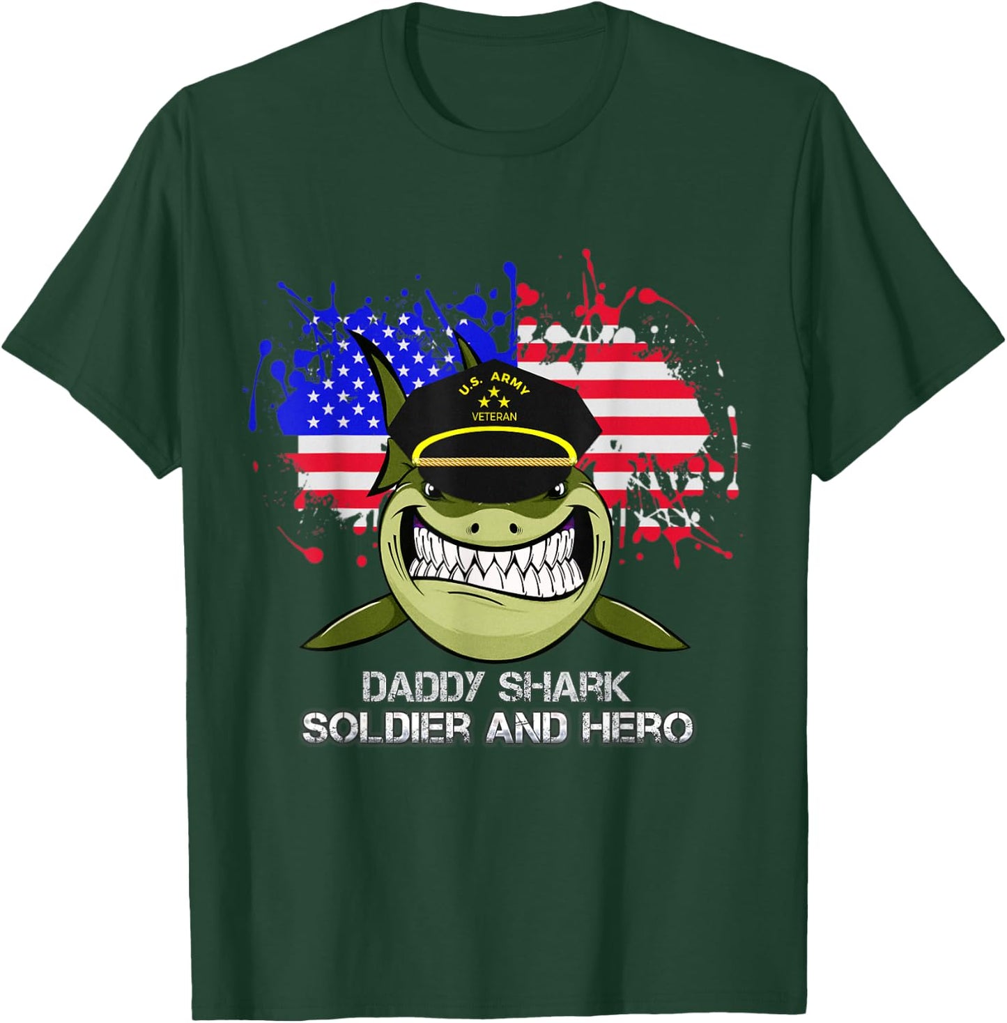Daddy Shark U.S. army veteran For 4th of July T-Shirt - T-Shirt | Forest