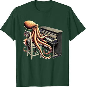 Vintage Octopus Playing Piano Pianist Piano Player T-Shirt - T-Shirt | Forest