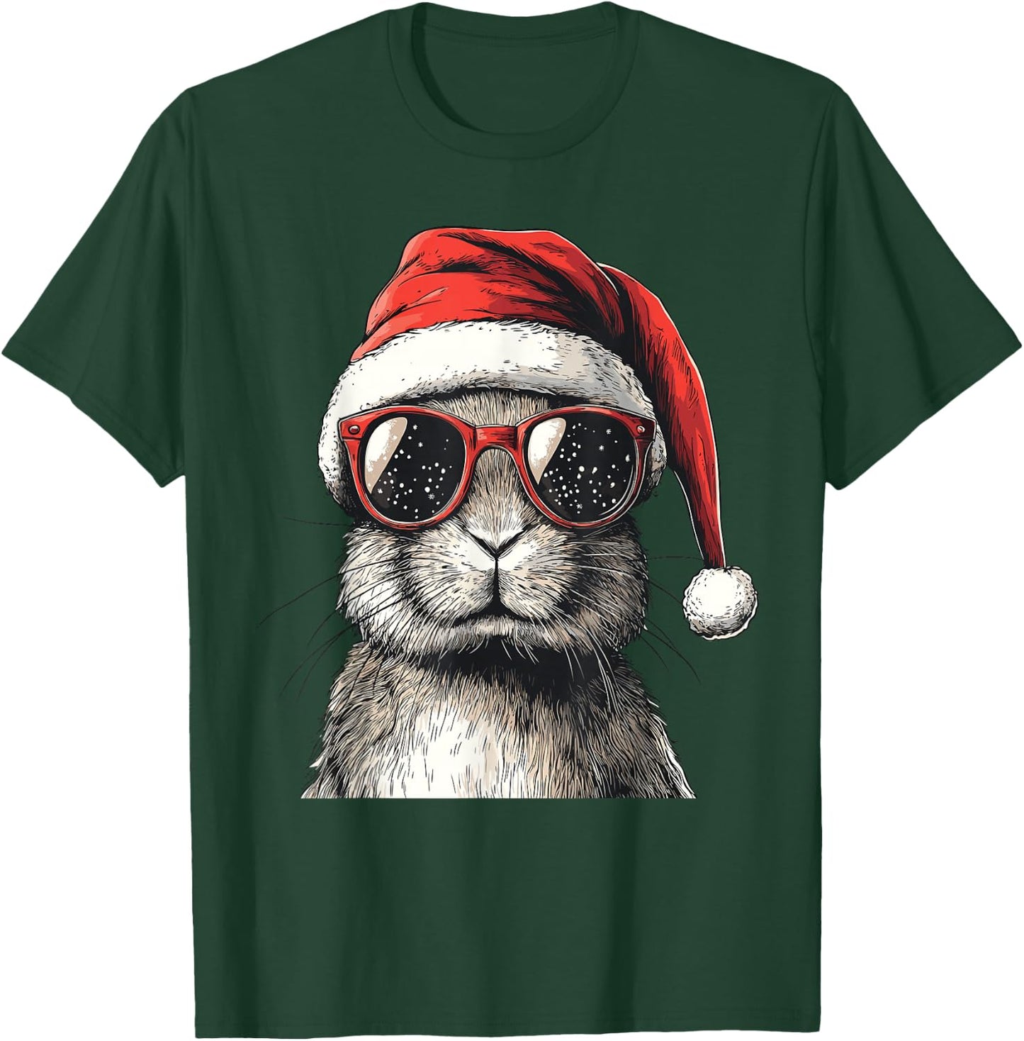Rabbit Santa Hat Funny Rabbit Lovers Christmas Xmas Pajama T-Shirt - T-Shirt | Forest
