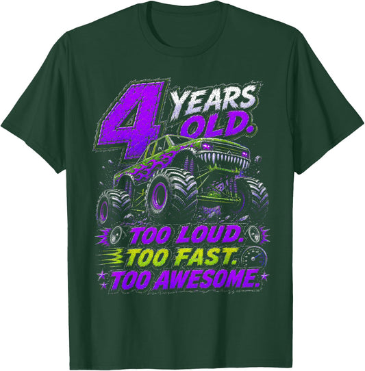 Monster Truck 4th Birthday Shirt 4 Year Old 4th Birthday Boy T-Shirt - T-Shirt | Forest