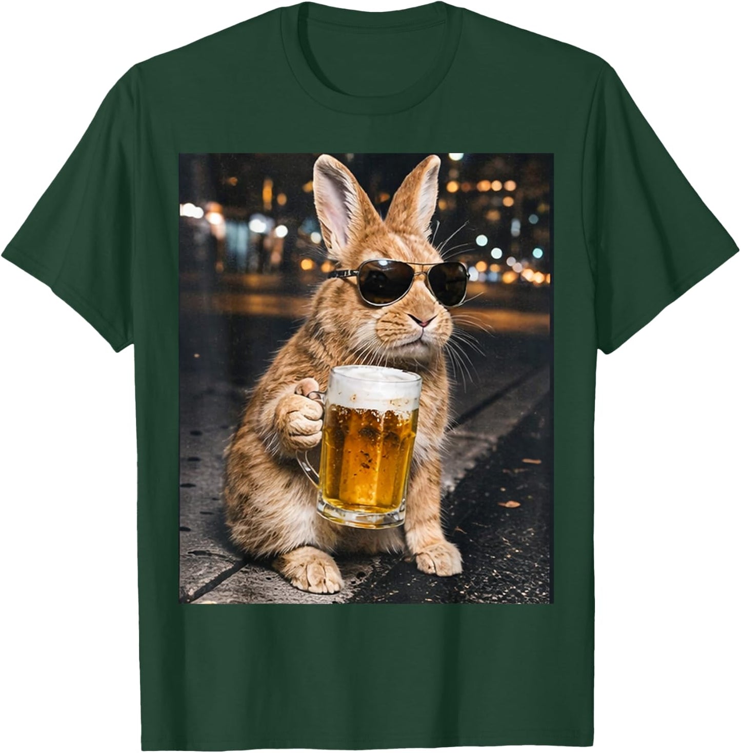Lustiger Hase trinkt Bier mit Sonnenbrille Frohe Ostern T-Shirt - T-Shirt | Forest